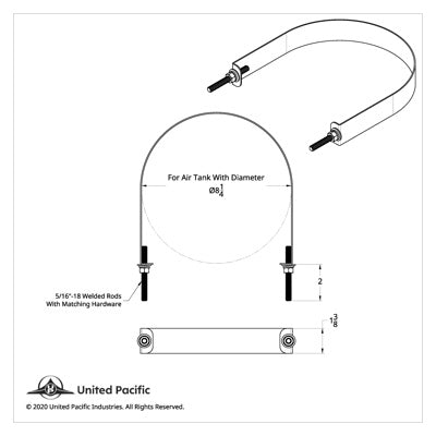 United Pacific 304 Stainless Steel Air Tank Straps For 8-1/4" Round Air Tank (Card of 2)