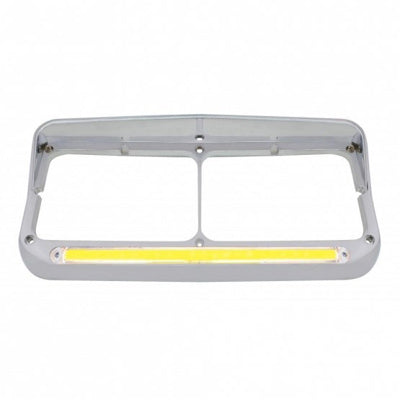 United Pacific 24 LED Rectangular Dual Headlight Bezel With Visor & GloLight - Amber LED/Clear Lens