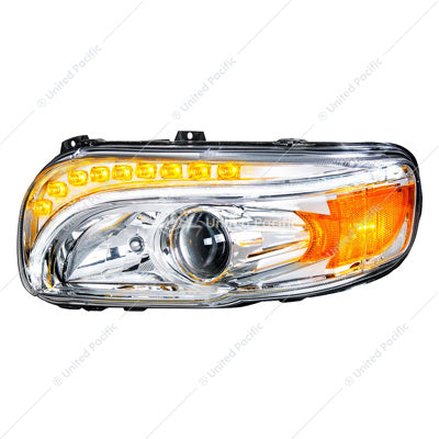 United Pacific Chrome Projection Headlight With LED Turn & DRL For Peterbilt 389 (2008-2022) & 388 (2008-2015)