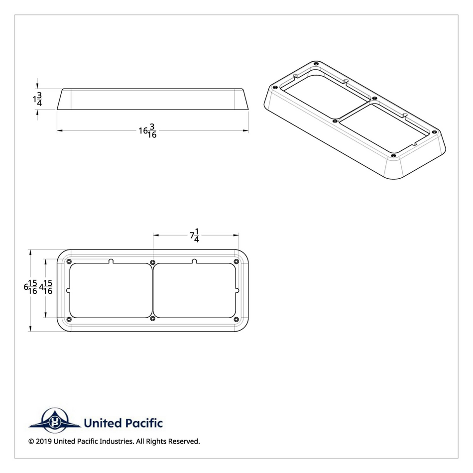 United Pacific Chrome Plastic Rectangular Dual 4" X 6" Headlight Bezel With Visor