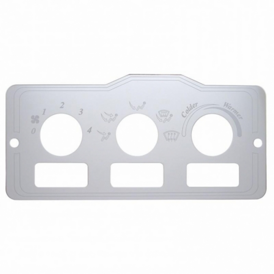 United Pacific Peterbilt Stainless A/C Control Plate - 3 Square Opening