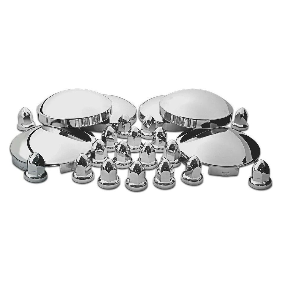 Trux Complete Hubcap & Nut Cover Kit – 33mm Push On Nut Covers | Dome Hubcaps | Stainless Steel