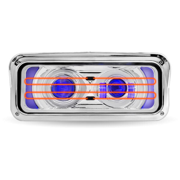 Trux Universal Heated LED Projector Headlight Assembly with Optional Backlit Auxiliary – Chrome