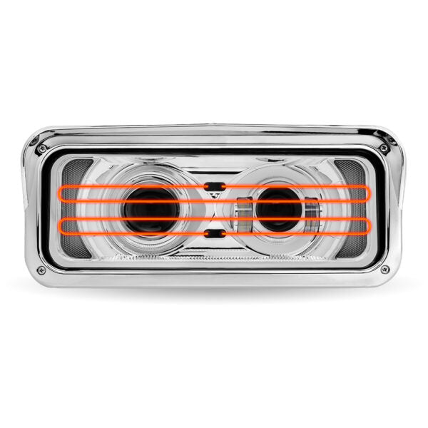 Trux Universal Heated LED Projector Headlight Assembly with Optional Backlit Auxiliary – Chrome