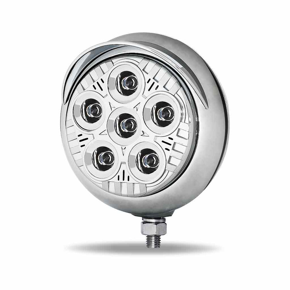 Trux 5″ Legacy Series Chrome Round LED Work Light with Sleek Housing & 4 Position Visor – Spot Beam | 2000 Lumens