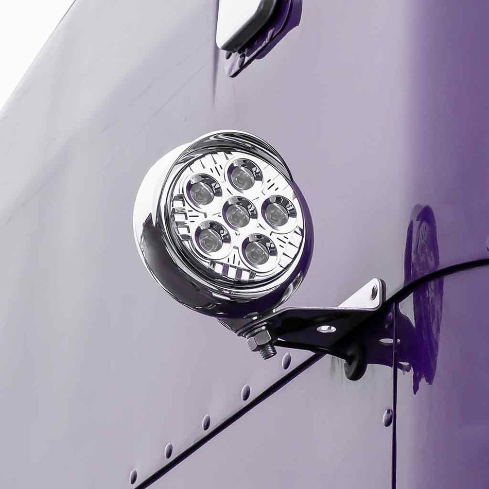 Trux 5″ Legacy Series Chrome Round LED Work Light with Sleek Housing & 4 Position Visor – Spot Beam | 2000 Lumens
