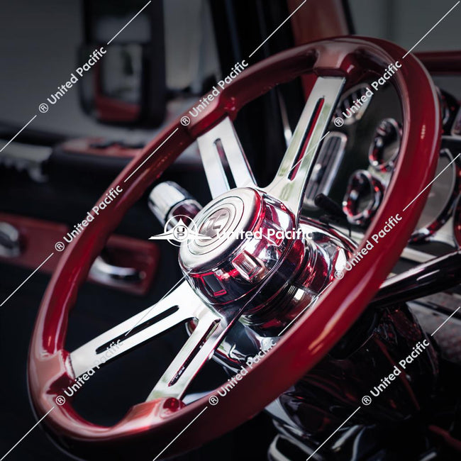 United Pacific Chrome Steering Wheel Hub & Horn Button Kit For Kenworth (1995-1997) & Peterbilt (1993-1998)