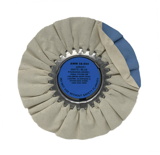 Zephyr White/Blue Super Shine Untreated Finish Airway Wheel 8”