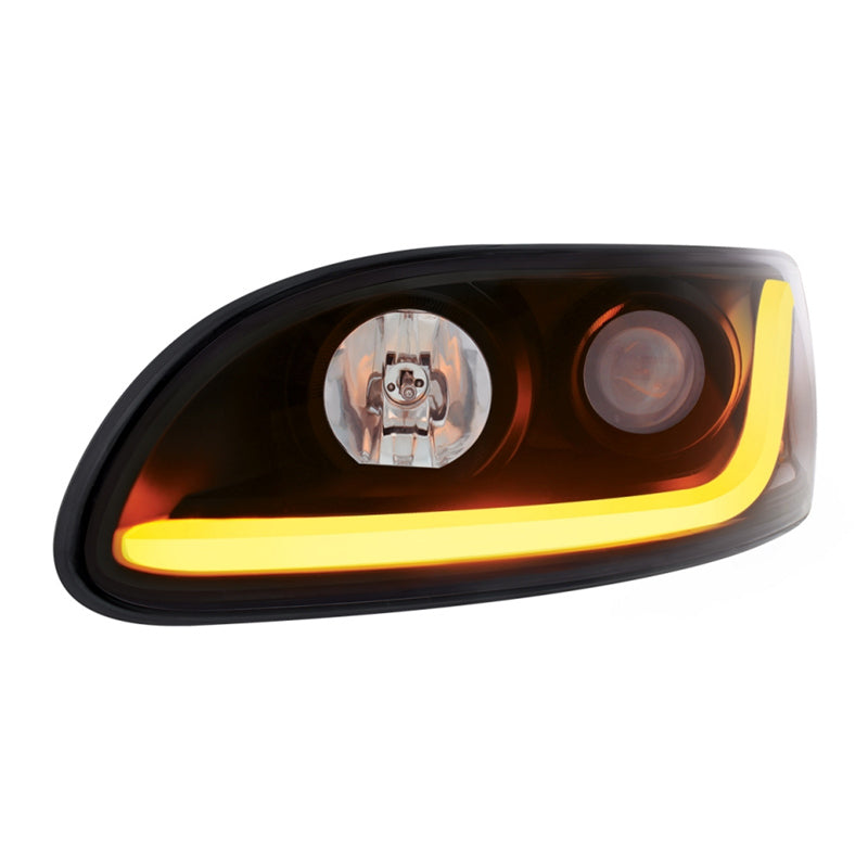 United Pacific PETERBILT 330 335 382 384 386 387 BLACKOUT PROJECTOR HEADLIGHT WITH LED DUAL FUNCTION LIGHT BAR