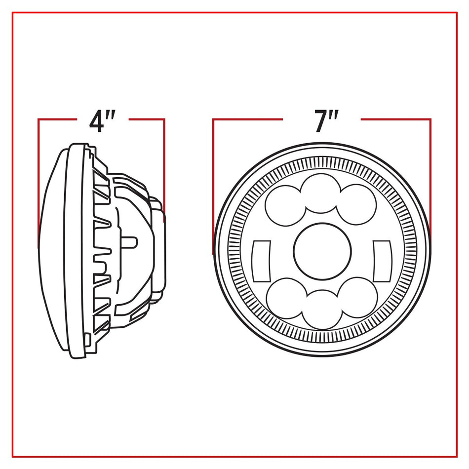 7" LED PROJECTOR HEADLIGHT WITH AUXILIARY HALO RING - COMBINATION HIGH & LOW BEAM